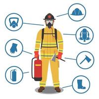 Firefighter's gear with equipment icons vector