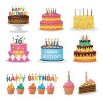 juego de tortas de cumpleaños. elementos de la fiesta de cumpleaños vector