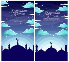 the symbol of ramadan with the silhouette mosque and the moon, islamic concept decoration and calligraphy background, glowing night sky for poster modern decoration. Arabian kingdom art vector