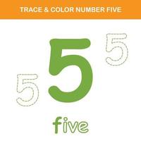 Trace and color number printable worksheet vector