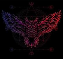 illustration flying owl bird gradiant color vector