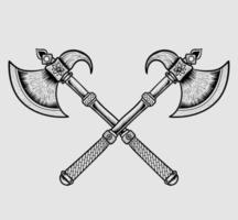 two ax weapon on white background vector