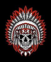 illustration indian apache skull head on black background vector