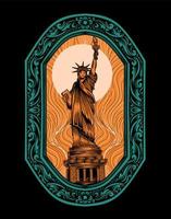 Illustration Liberty statue with vintage engraving ornament vector