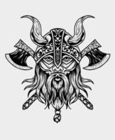 illustration viking head with two axe vector