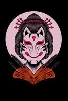 ilustración, vector, geisha, mujer, con, máscara vector