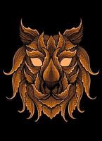 ilustración, cabeza de tigre, con, grabado, ornamento, estilo