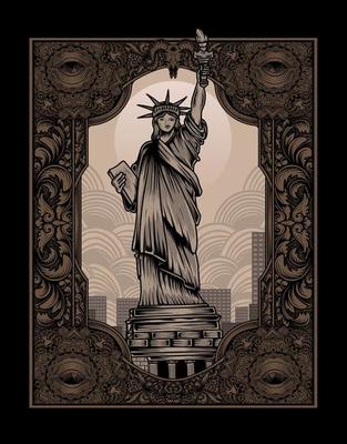 illustration vintage liberty statue with retro style