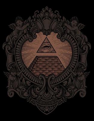 illustration illuminati pyramid with engraving style