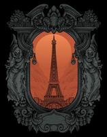 illustration retro eiffel tower with vintage style vector