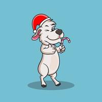 Cute goat mascot on Christmas day brings candy vector