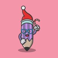 Cute pencil on Christmas day carrying candy vector