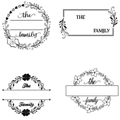 family monogram frame with floral decoration vector illustration, emblem badge monogram with blank space for family, greeting and wedding