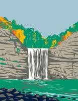 Fall Creek Falls State Resort Park on Upper Cane Creek Gorge in Van Buren and Bledsoe Tennessee USA WPA Poster Art vector