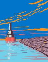 Lighthouse at Fj Mclain State Park on the Keweenaw Peninsula Houghton County Michigan USA WPA Poster Art vector