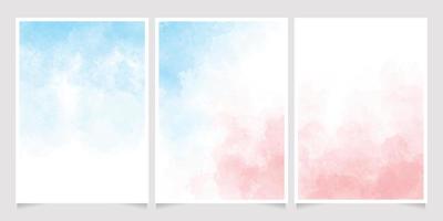 blue and pink watercolor wet wash splash 5x7 invitation card background template collection vector