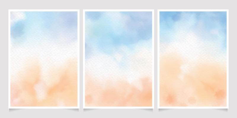sea blue sky and sand beach watercolor background for wedding invitation card template collection