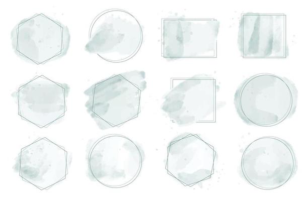 green pastel watercolor splash with geometric frame for logo or banner collection