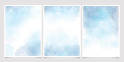 light cyan blue watercolor wet wash splash 5x7 invitation card background template collection vector