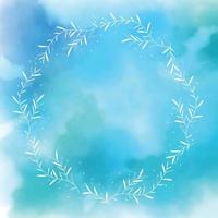 blue watercolor splash background with white wreath frame vector