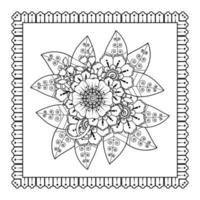 flor mehndi para henna, mehndi, tatuaje, decoración. adorno decorativo en estilo étnico oriental, adorno de doodle, dibujo a mano de contorno. página de libro para colorear. vector