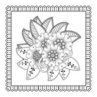 flor mehndi para henna, mehndi, tatuaje, decoración. adorno decorativo en estilo étnico oriental, adorno de doodle, dibujo a mano de contorno. página de libro para colorear. vector