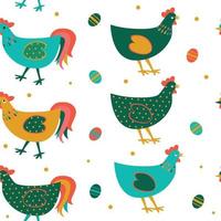 Seamless Easter pattern with hen and eggs vector