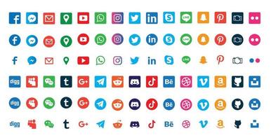 Social media logotype set. Facebook instagram twitter youtube snapchat whatsap pinterest linkedin vimeo tiktok periscope logo set. Social network icon vector