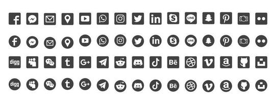 Social media logotype set. Facebook instagram twitter youtube snapchat whatsap pinterest linkedin vimeo tiktok periscope logo set. Social network icon vector