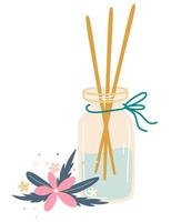 Home incense. Aromatherapy. Aroma diffuser, essential oil, aromatic bag sachet, incense stick. Cartoon Vector illustration.