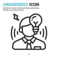 Awareness icon vector with outline style isolated on white background. Vector illustration idea sign symbol icon concept for business, finance, industry, company, apps, web, ui, ux and project