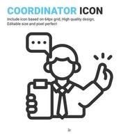 Coordinator icon vector with outline style isolated on white background. Vector illustration manager sign symbol icon concept for business, finance, industry, company, apps, web and all project