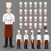 Cartoon character with Professional Chef in uniform for animation. Front, side, back, 3-4 view character. Separate parts of body. Flat vector illustration