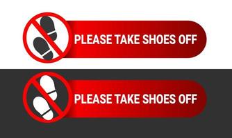 please take shoes off sign with footprints silhouette illustration for printable red label sticker. forbidden sign vector