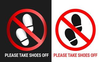 please take shoes off sign with footprints silhouette illustration for printable red label sticker. forbidden sign vector