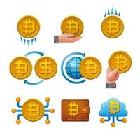 conjunto de iconos de bitcoin de criptomoneda vector