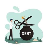 businessman holding scissors to cut debt bomb. Vector illustration