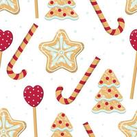 Christmas seamless pattern with sweets and gingerbread cookies vector