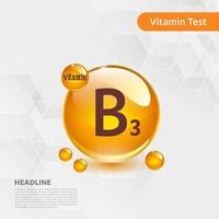 Vitamin B3 sun icon collection set, body cholecalciferol. golden drop Vitamin complex drop. Medical for heath Vector illustration