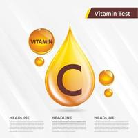 Vitamin C sun icon collection set, body cholecalciferol. golden drop Vitamin complex drop. Medical for heath Vector illustration