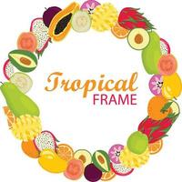 Tropical Hawaiian round frame with exotic fruits.Template design. vector