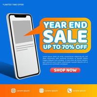 banner de venta de fin de año con una ilustración de teléfono inteligente para e vector