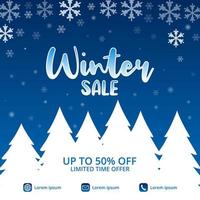 Winter sale banner with fallen snow on trees vector