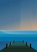 Sea pier in the night. Natural scenery in vertical orientation. vector