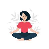 Woman meditates in lotus position vector