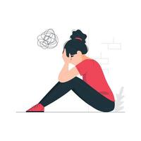 Depressed sad woman illustration concept vector