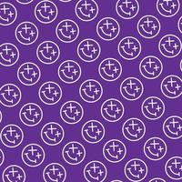 Patrón sin fisuras con lindo smiley desperdiciado doodle forma de cara violeta violeta fondo blanco listo para su diseño de empaque vector