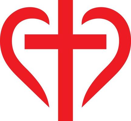 Cross and heart in red