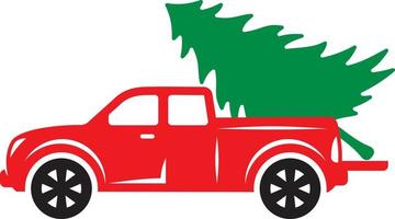 árbol de navidad, en, camioneta roja vector