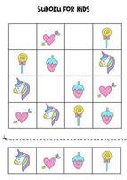 Sudoku game with unicorn elements for girls. vector